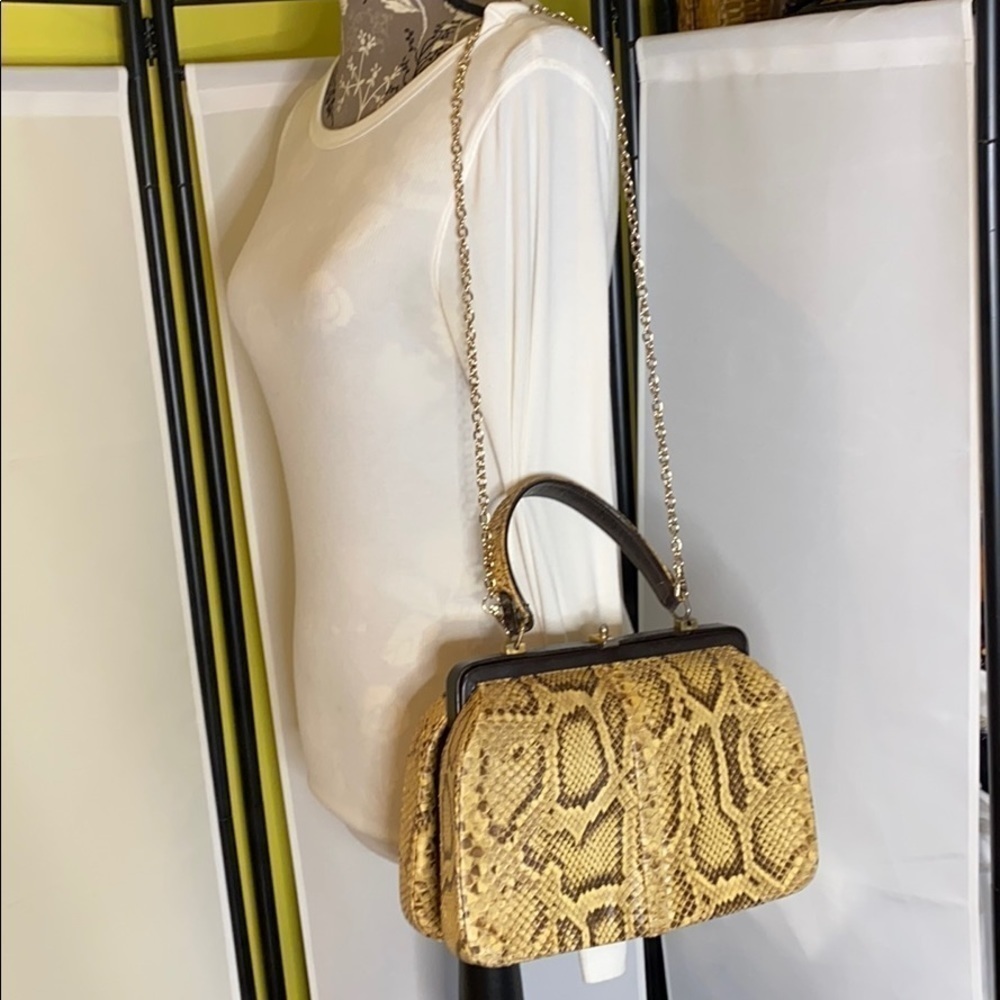 Vintage Beige Python Snakeskin Structured Hand Bag - image 2